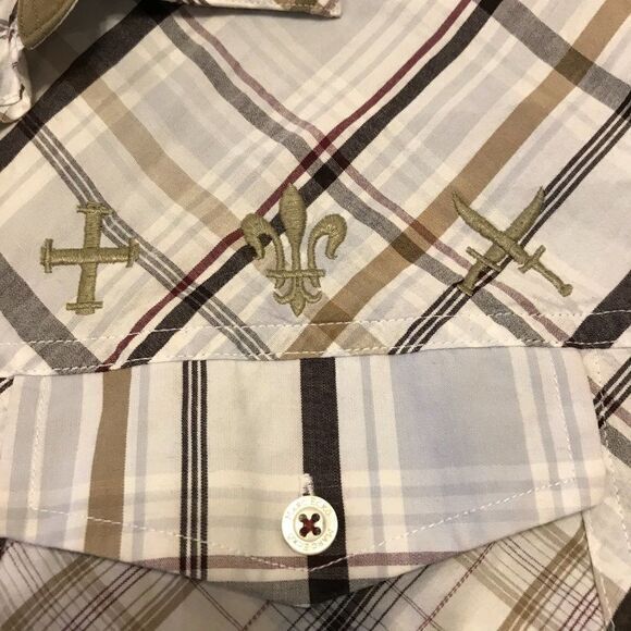 Marc Ecko of New York brown plaid button front short sleeve shirt XXL - Picture 4 of 5